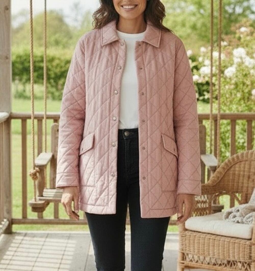 Joie Sz S Dusty Pale Pink Diamond Quilted Barn Jacket Chore Coat Snap Closure